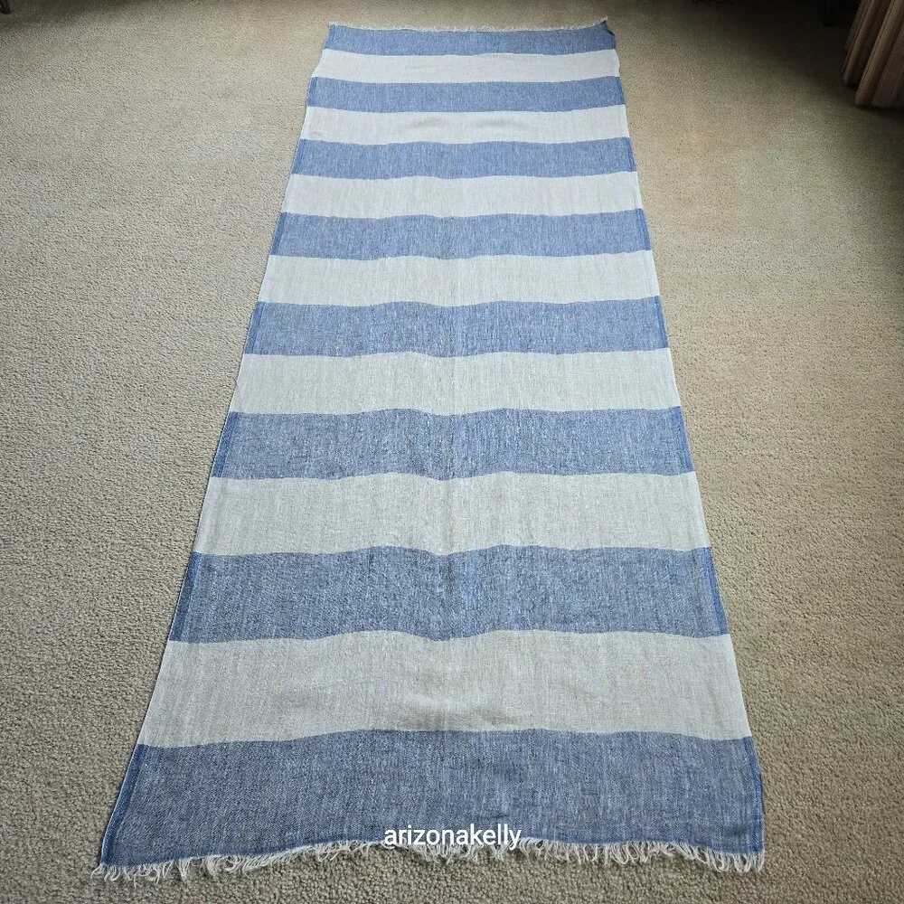 Linen Scarf Blue and White Striped
